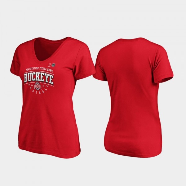 Ohio State Buckeyes Women's 2019 Fiesta Bowl Bound Tackle V-Neck Scarlet College Football T-Shirt 2404ARCG5